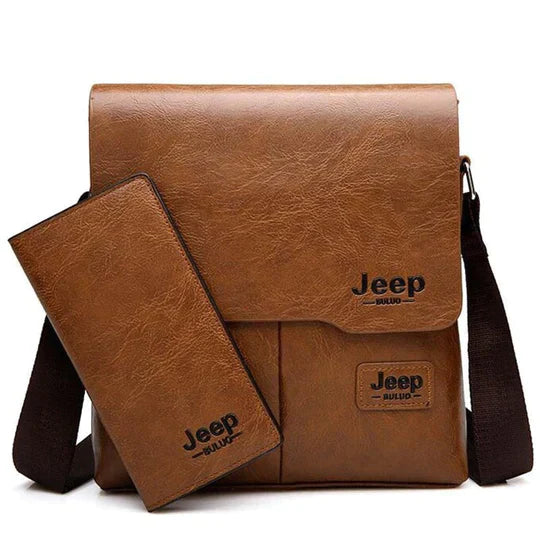 Bolsa Masculina de Couro Jeep Transversal + Carteira de Couro