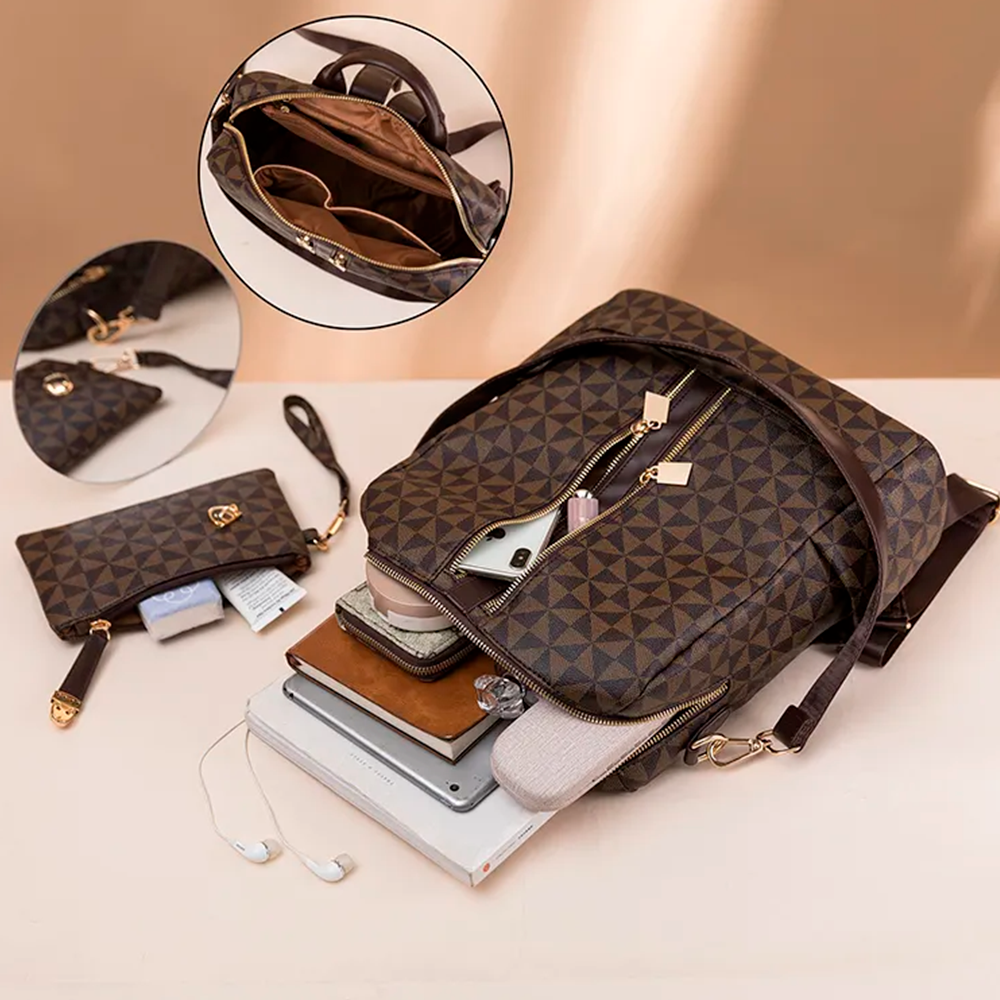 Mochila Feminina de Couro Elegance + Carteira