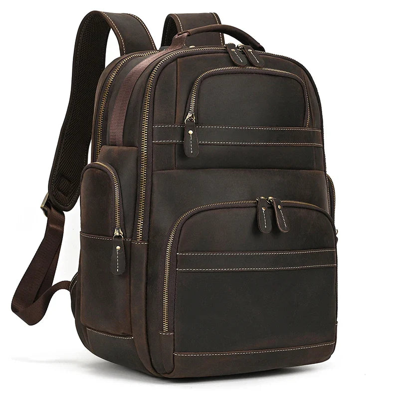 Mochila Masculina de Couro Notebook 17 com USB
